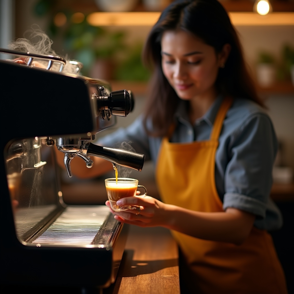 Kalibrace espresso kávovaru během praktické části kurzu